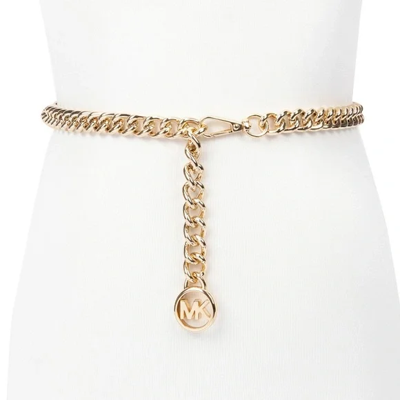 🆕MICHAEL KORS LOGO ADJUSTABLE GOLD CHAIN LINK BELT - Picture 1 of 9